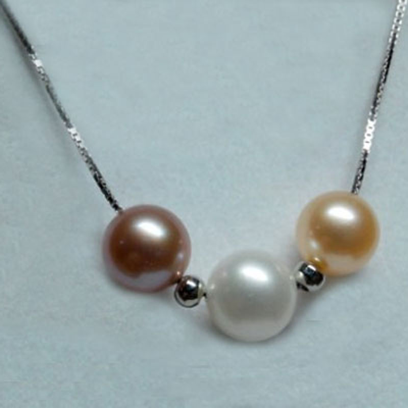 16 inches 8-9mm AAA Multicolor Pearl 925 Silver Pendent Necklace
