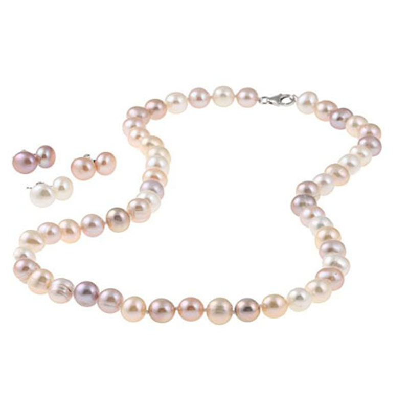 17 inches 9-10mm Multi-Color Pearl Set with Matching Earring