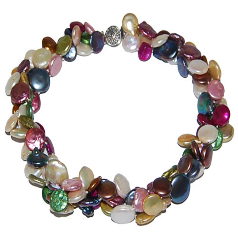 17 inches 3 rows 12-13mm Multicolor Freshwater Pearl Necklace