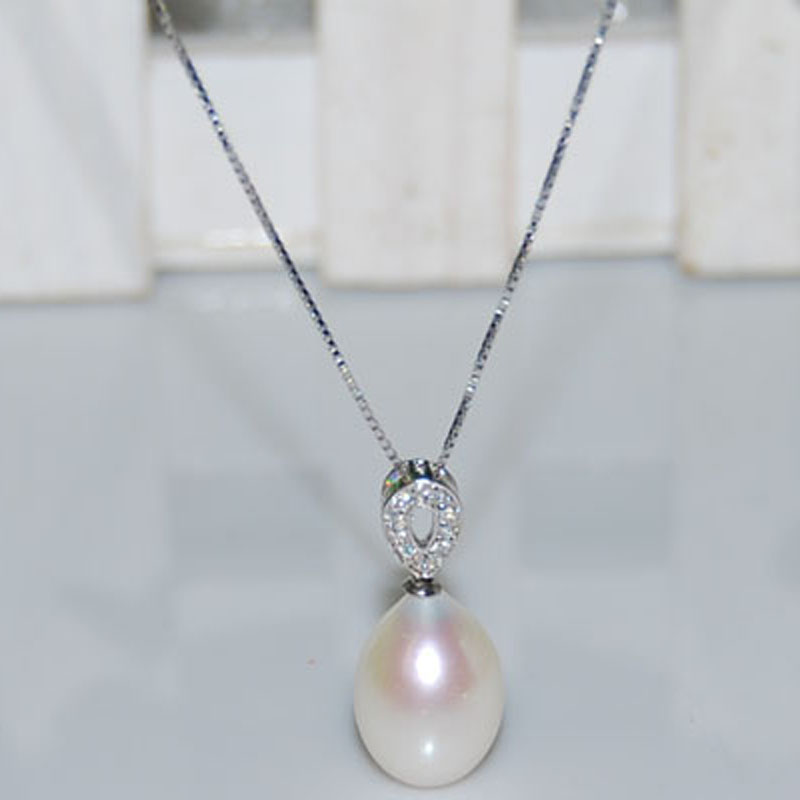 16 inches 925 Silver Chain With 11*16mm Pearl Pendent Necklace