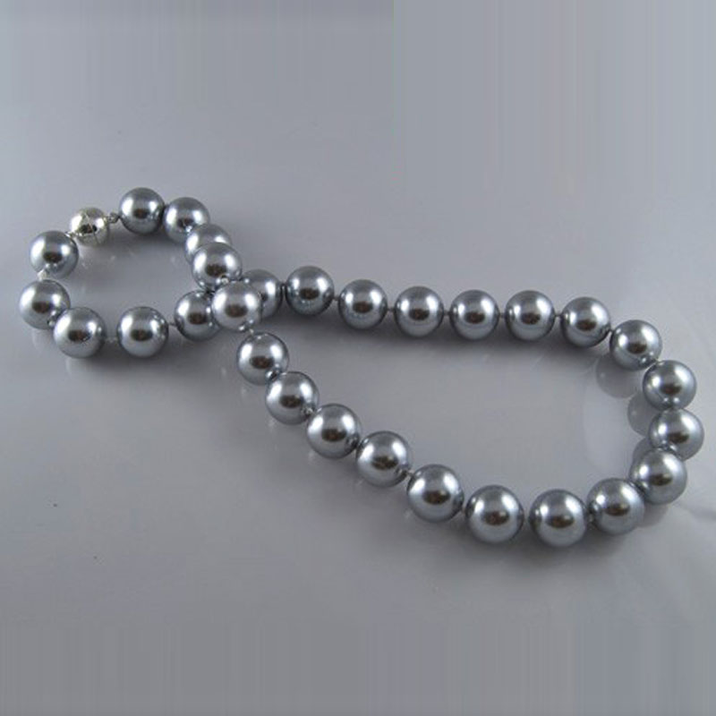 17 inches 14mm Gray Round Shell Pearl Handmade Necklace