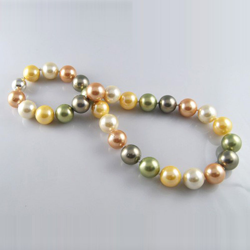 17 inches 12mm Multicolor Round Shell Pearl Necklace
