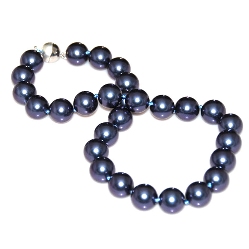 17 inches 14mm Black Round Shell Pearl Necklace