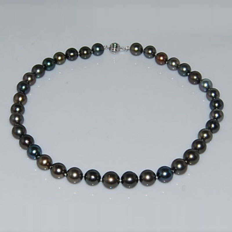 17 inches 10-12mm Natural Grade A Black Tahiti Pearl Necklace
