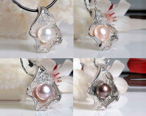 8-9 mm 925 Sterling Silver Button Freshwater Pearl Pendent