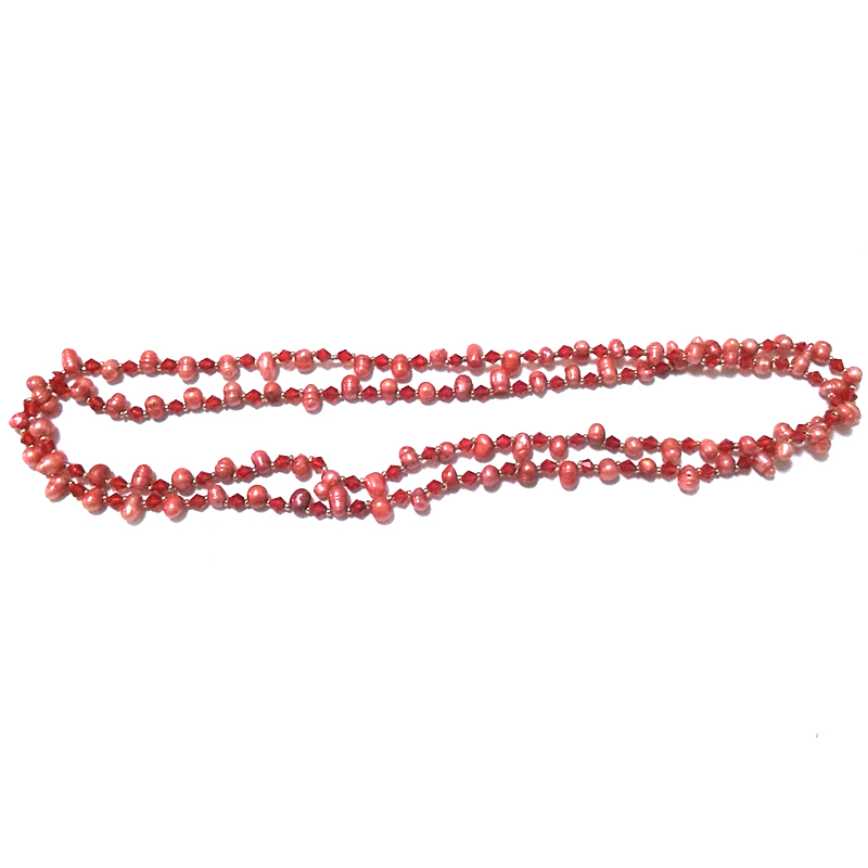 40 inches 5-6mm Red Dancing Pearl & Crystal Beaded Necklace