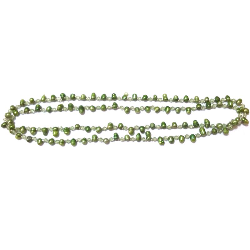 40 inches 5-6 mm Green Dancing Pearl &Crystal Beaded Necklace