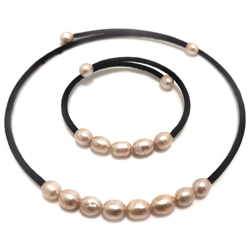 7-8m Lavender Pearl Necklace & Bracelet Memory Wire Jewelry Set