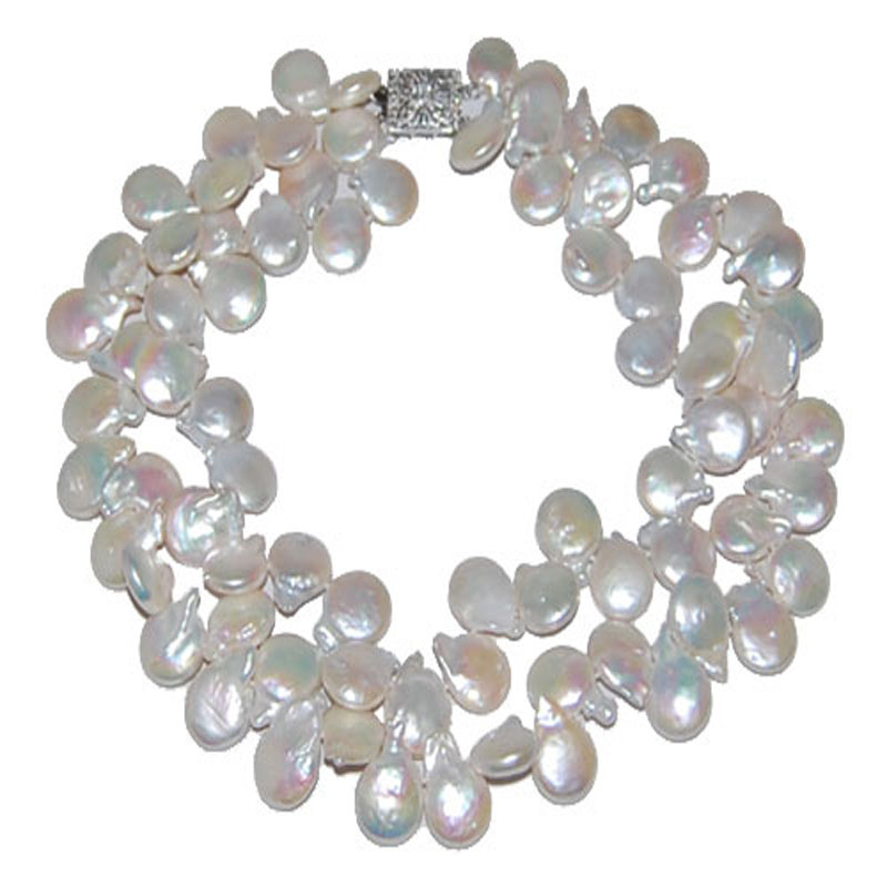 17-18 inches 2 Rows 13-14mm White Coin Pearl Necklace