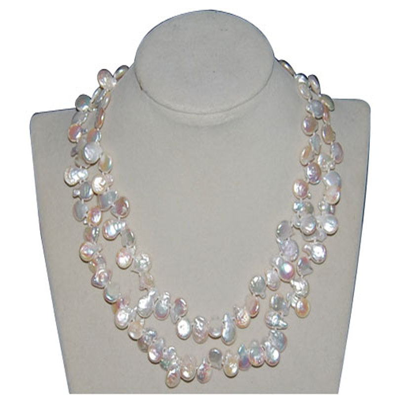 17-18 inches 2 Rows A 10-11mm White Coin Pearl Necklace