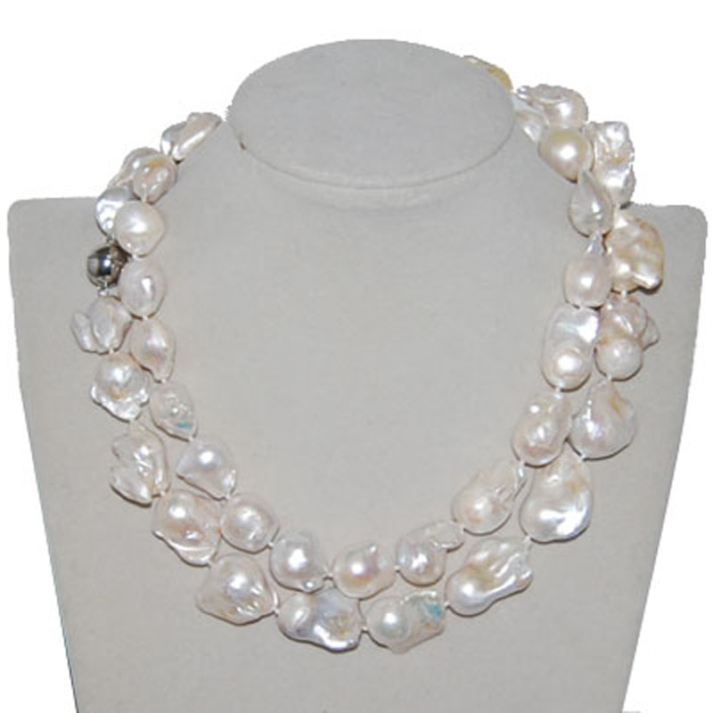 36 inches 15-22mm White Freshwater Long Baroque Pearl Necklace