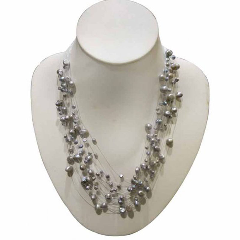 18-24 inches Multi-row Gray Illusion 4-8mm Nugget Pearl Necklace