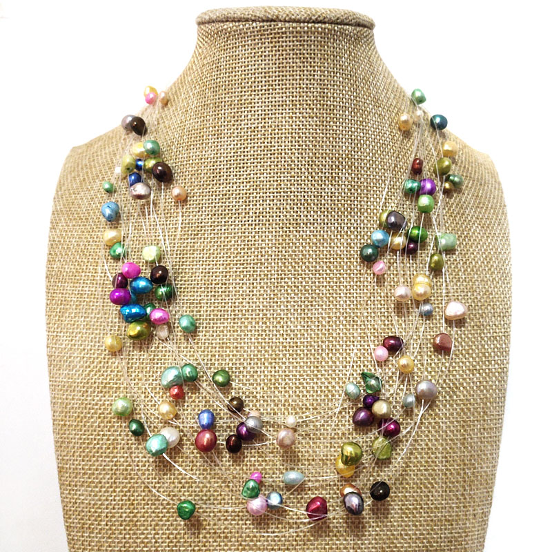 16-17 inches Multicolor 4-8mm A Nugget Pearl Necklace