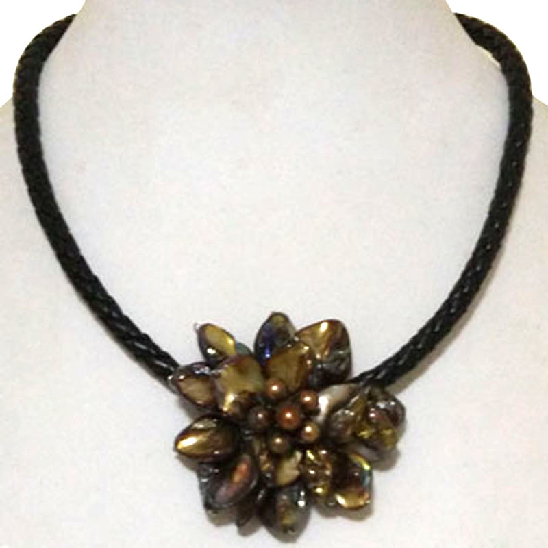 18 inches Natural Leather Coffee Shell Flower Women Necklace