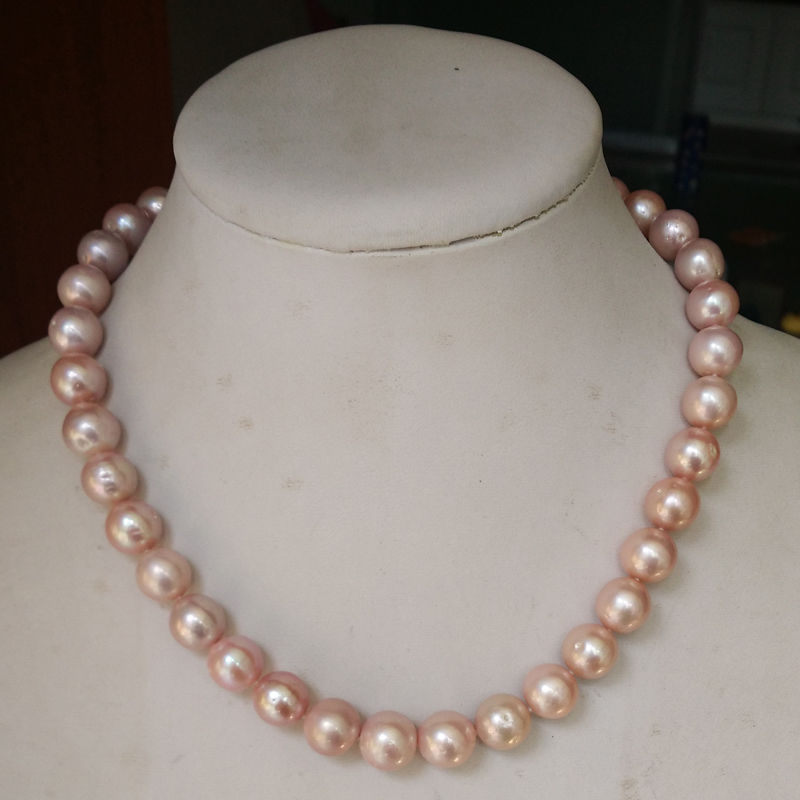 17 inches AA 11-12mm Natural Lavender Round Pearl Necklace