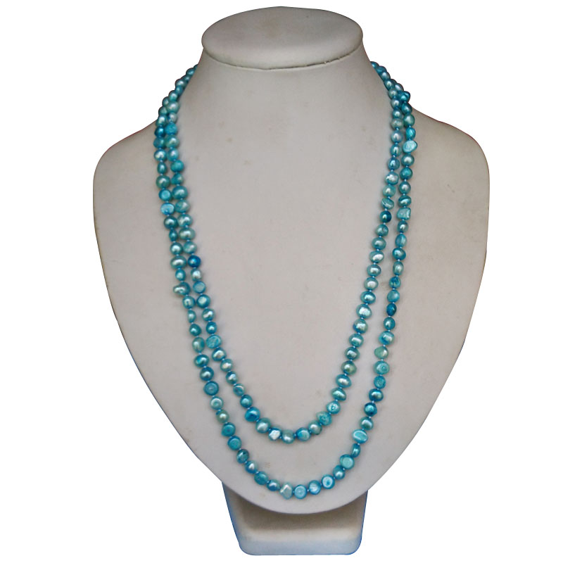 48 inches 7-8mm Light Blue Nugget Pearl Long Chain Necklace
