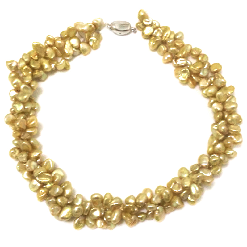 17 inches 3 Rows 8-9mm Champagne Keshi Pearl Necklace