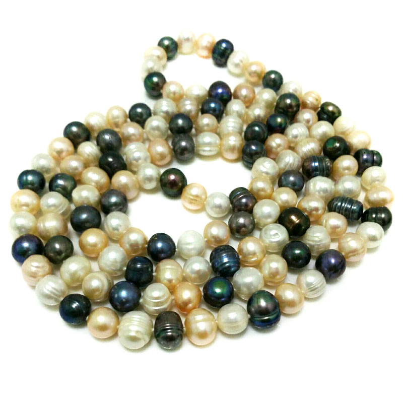 48 inches 9-10mm Multicolor Potato Pearl Long Chain Necklace