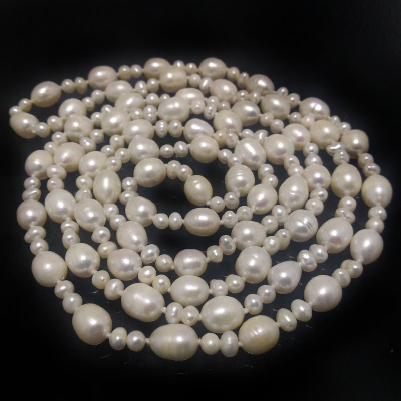 48 inches 8-9mm White Rice & 4-5mm Nugget Pearl Long Necklace