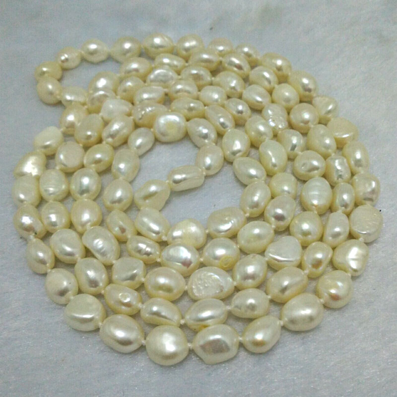 46 inches 10-11mm White Baroque Pearl Long Chain Necklace