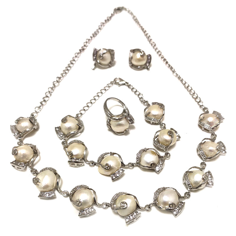 18 inches Natural White Baroque Pearl Necklace Jewelry Set
