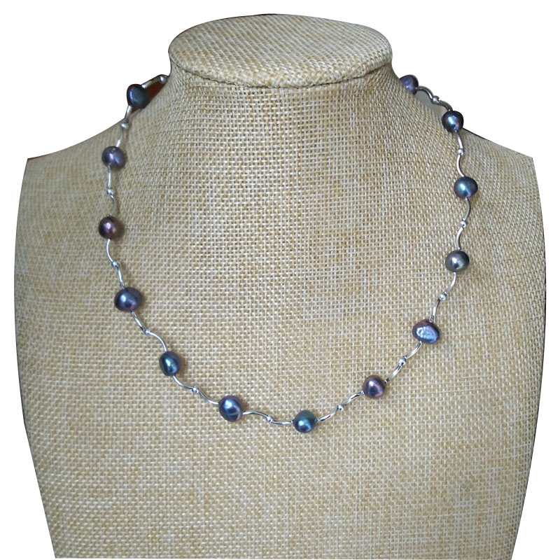 17 inches 8-9mm Black Natural Baroque Pearl Chocker Necklace