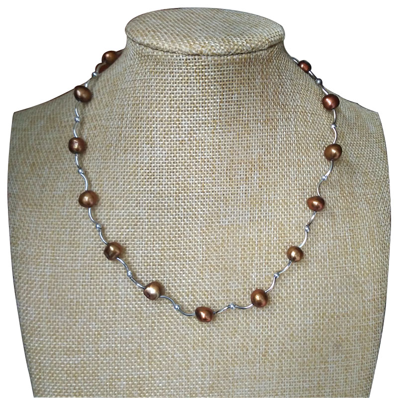 17 inches 8-9mm Coffee Natural Baroque Pearl Chocker Necklace
