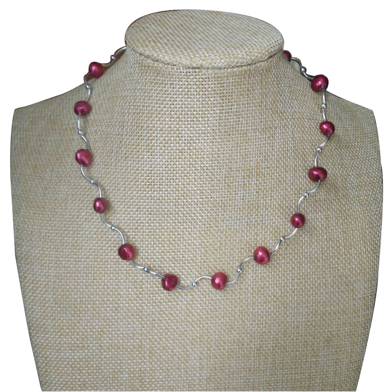17 inches 8-9mm Red Natural Baroque Pearl Chocker Necklace