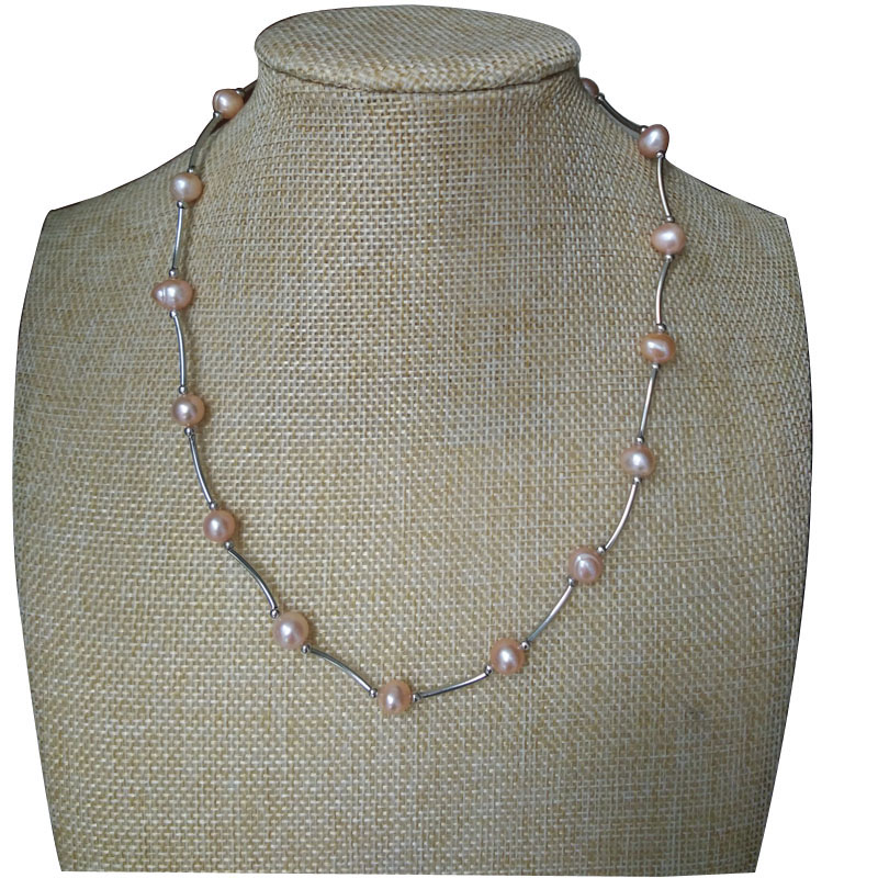 17 inches 8-9mm Peach Natural Baroque Pearl Chocker Necklace