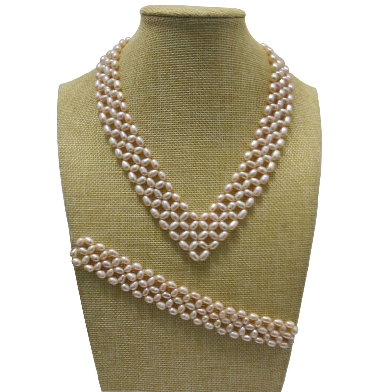 16 inches Natural Pink 5-6mm High Luster Rice Pearls Necklace