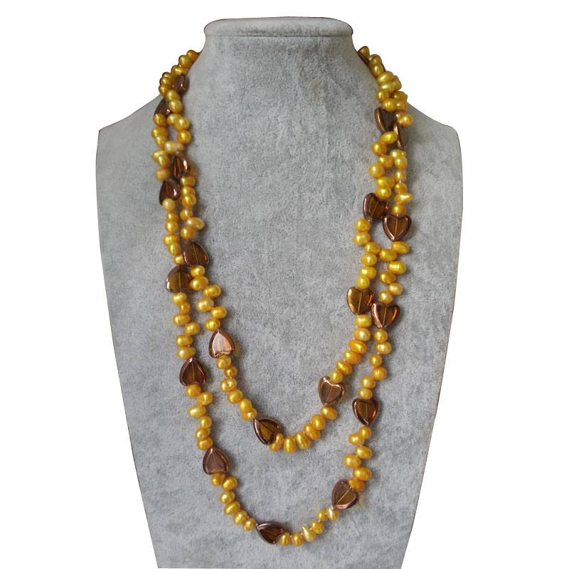 48 inches 6-7mm Yellow Natural Dancing Pearl Sweater Necklace
