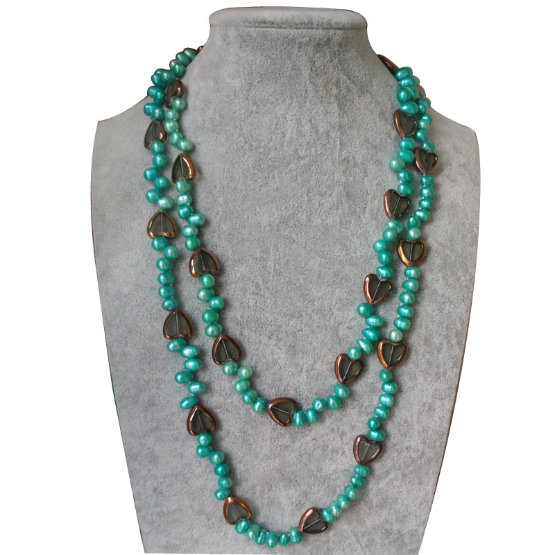 48 inches 6-7mm Turquoise Blue Dancing Pearl Sweater Necklace