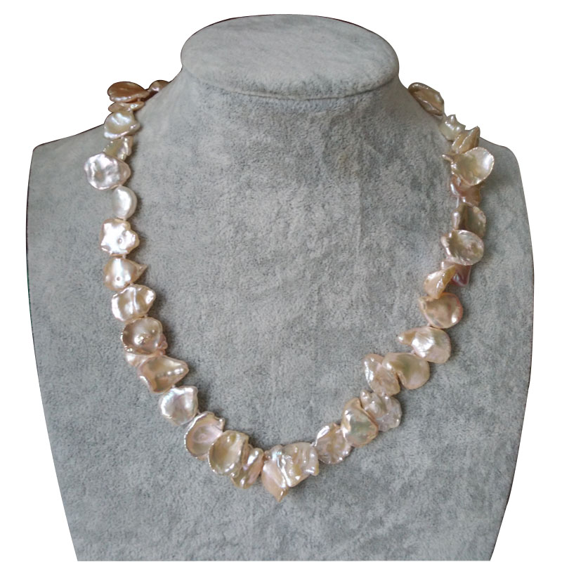 17 inches 925 Silver 12-18mm Natural Pink Keshi Pearl Necklace