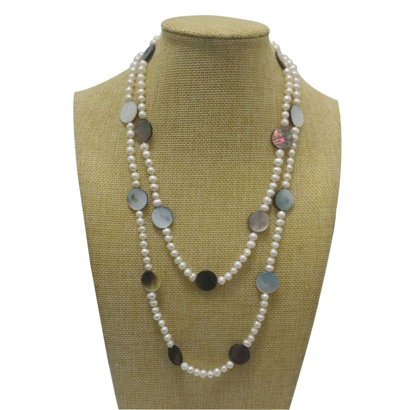 42 inches 5-6mm White Oval Pearl & Gray Shell Women Necklace