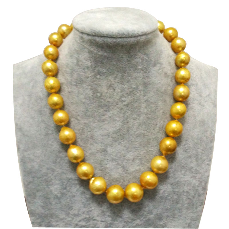 Wholesale 17 inches 12-15mm Large Round Golden Pearls Necklace