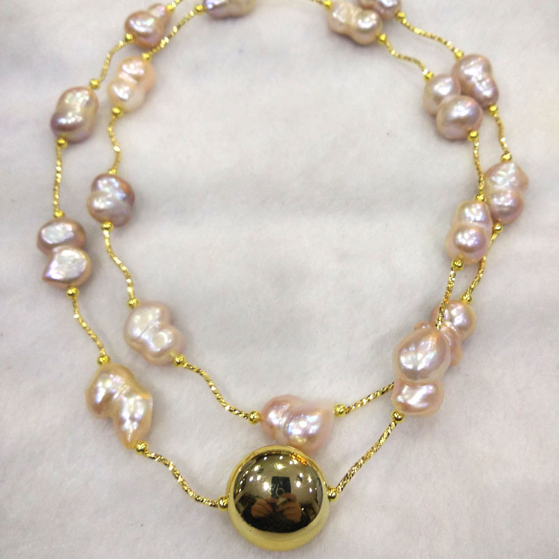 18 inches Gold Filled 11-12mm Multicolor Baroque Pearl Necklace