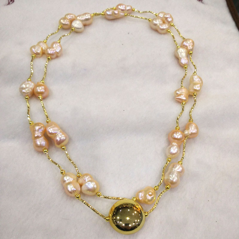 18 inches Gold Filled 11-12mm Pink Baroque Peanut Pearl Necklace