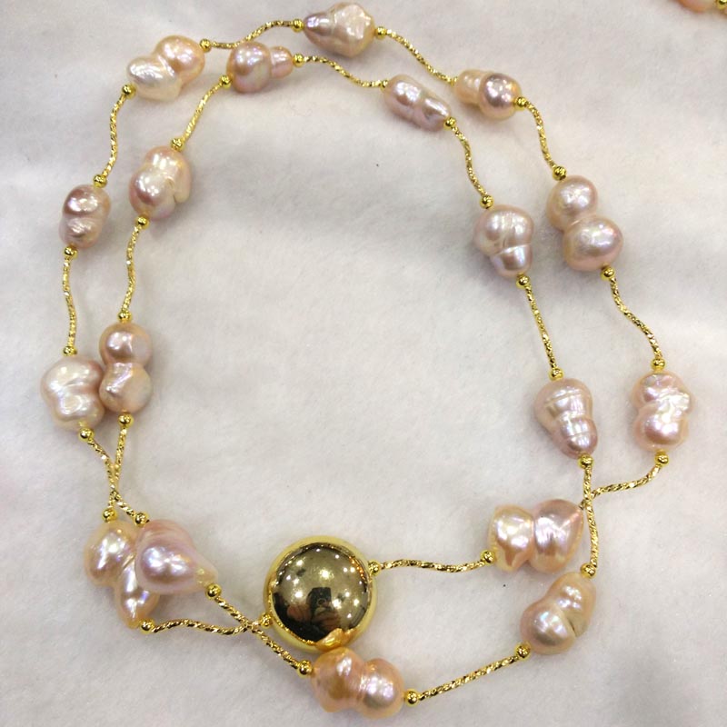 18 inches Gold Filled 11-12mm Lavender Baroque Pearl Necklace