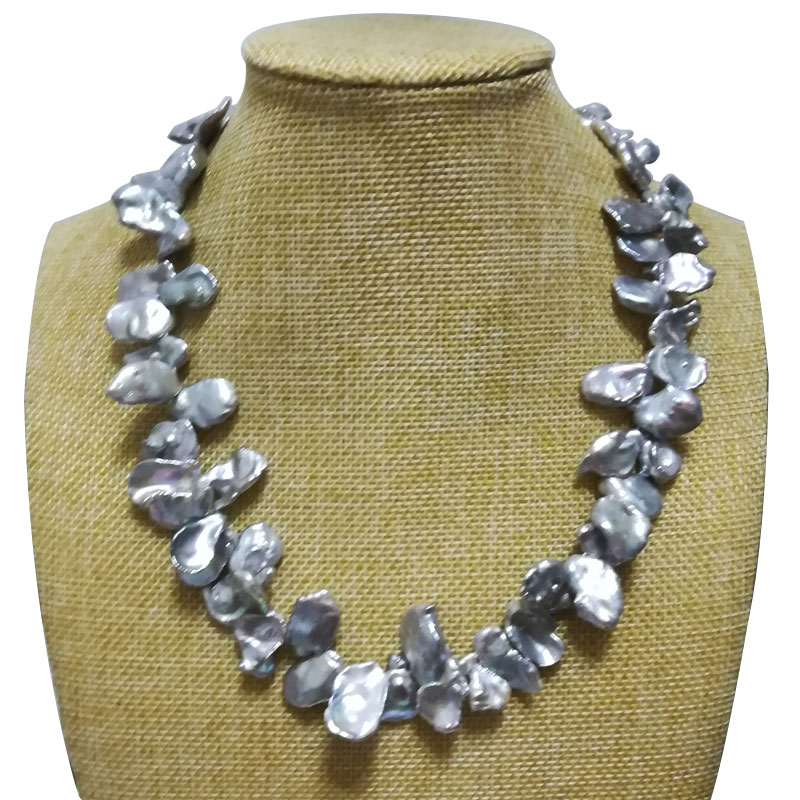17 inches 12-18mm 925 Silver Gray Natural Keishi Pearl Necklace