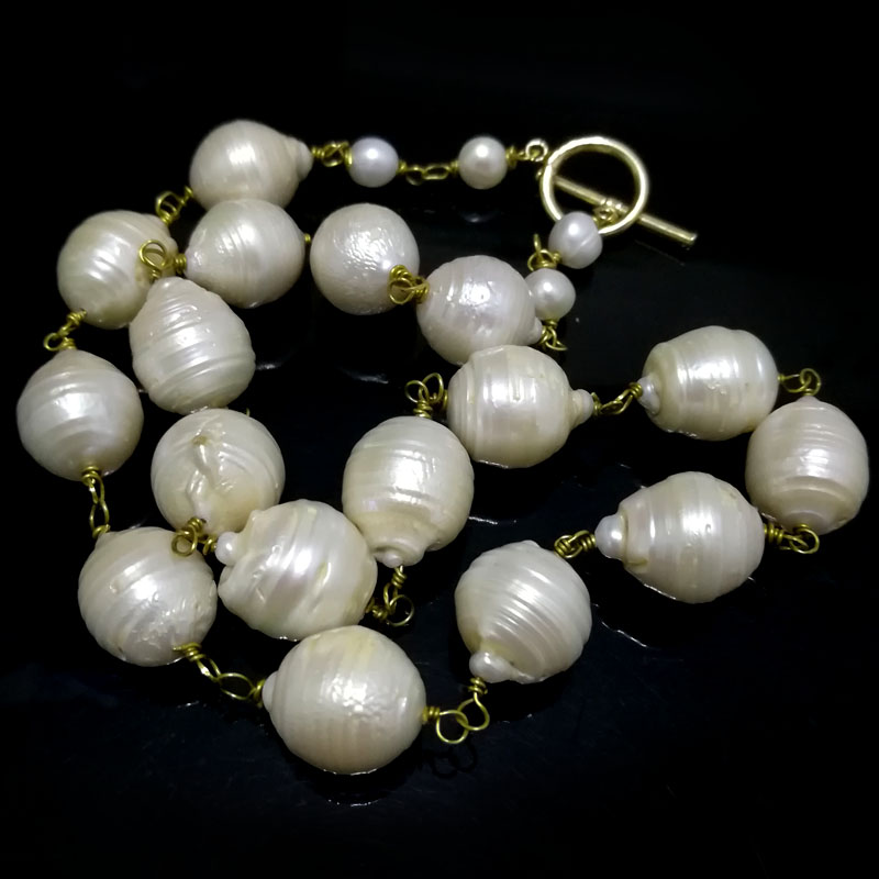 18 inches 14-18mm White Baroque Pearl Gold Filled Necklace