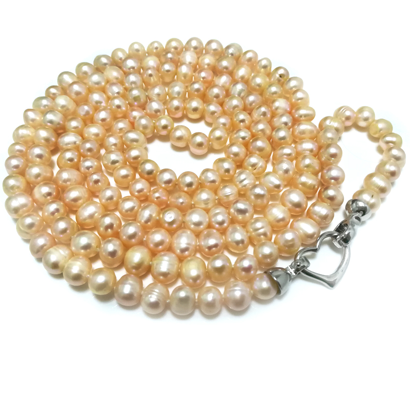 48 inches AA 7-8 mm Natural Pink Round Pearl Sweater Necklace