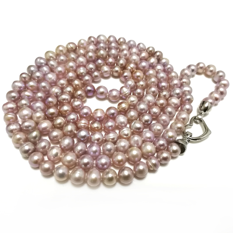 48 inches AA 7-8 mm Natural Lavender Round Pearl Necklace