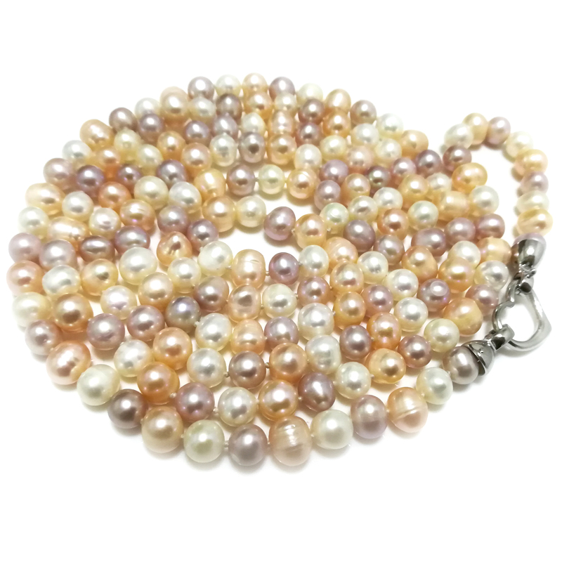 48 inches AA 7-8mm White-Pink-Lavender Multicolor Pearl Necklace