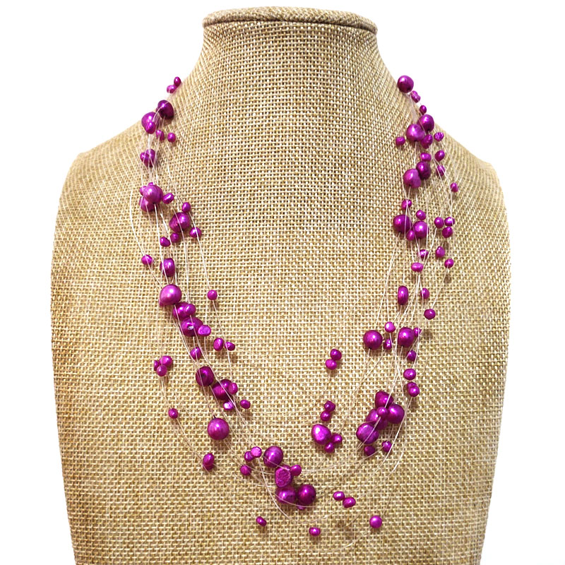 18-24 inches Multi-Layered 4-8mm Hot Pink Nugget Pearl Necklace