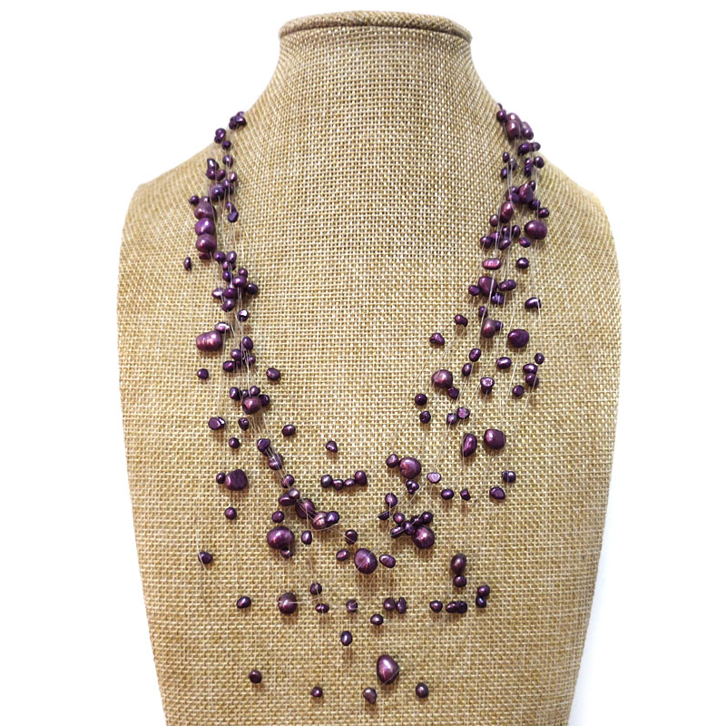 18-24 inches Multi-Layered 4-8mm Violet Nugget Pearl Necklace