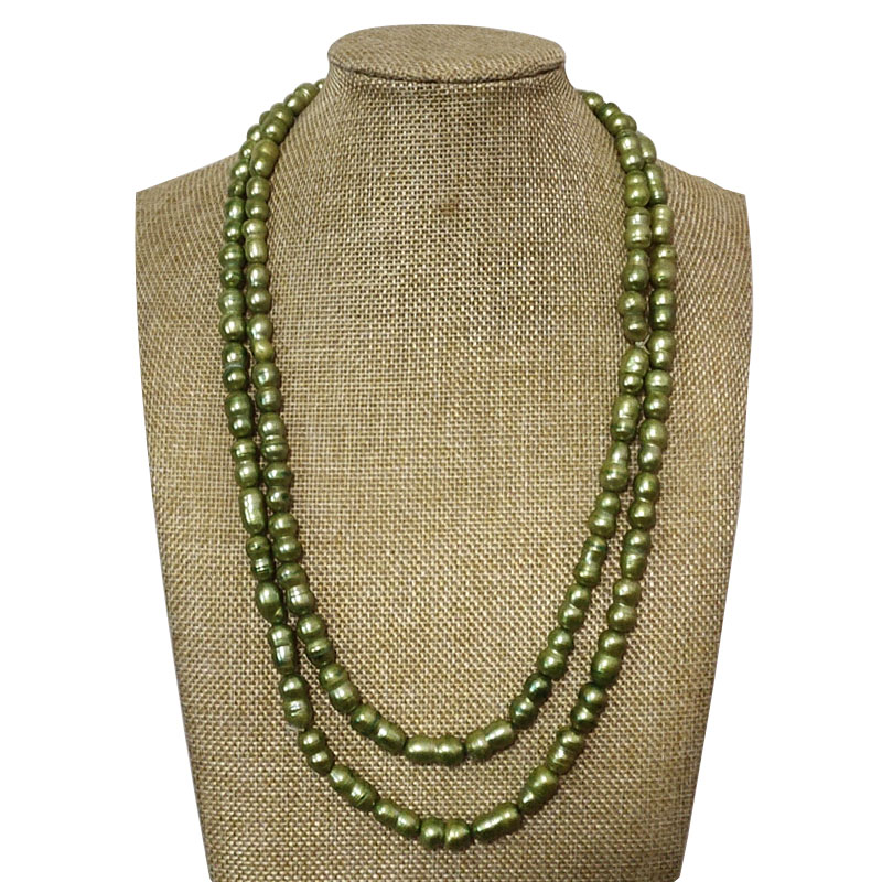 48 inches 9-10mm Green Natural Baroque Pearl Long Chain Necklace