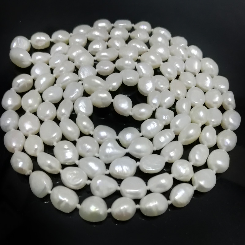 64 inches 10-11mm White Baroque Pearl Long Chain Necklace