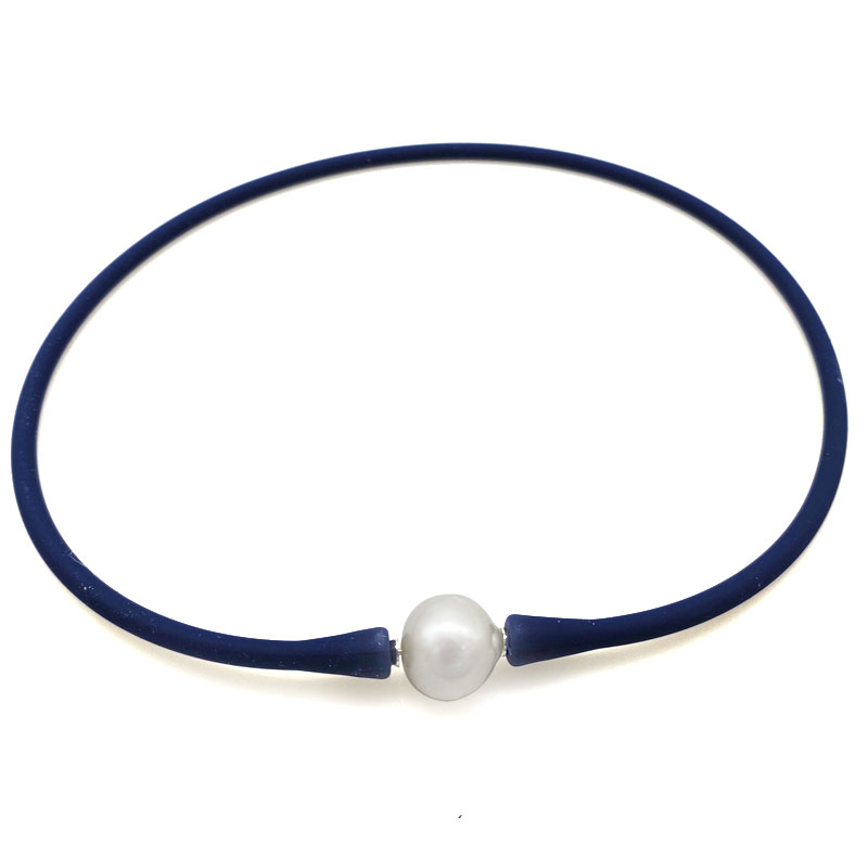 Wholesale 11-12mm Dark Blue Single Pearl Rubber Silicone Necklace
