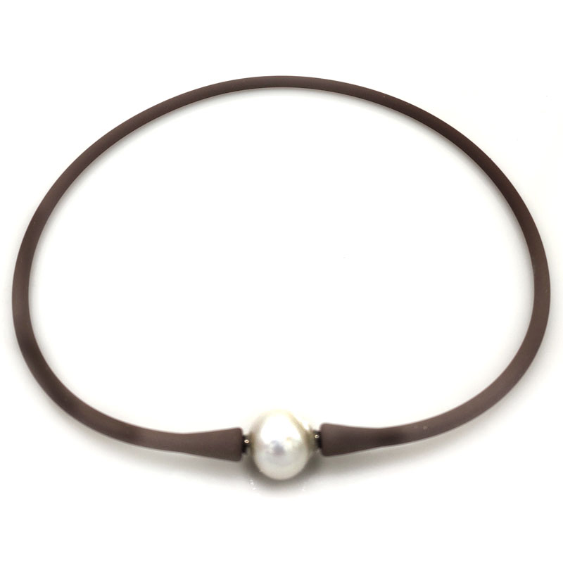 Wholesale 11-12mm Round Single Pearl Brown Rubber Silicone Necklace