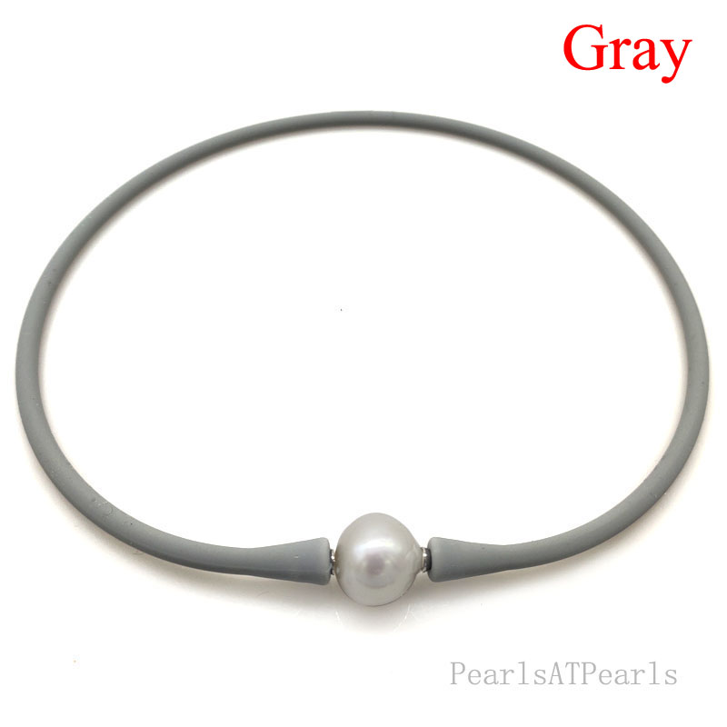 Wholesale 11-12mm Round Pearl Gray Rubber Silicone Necklace